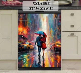 Preview of Couple Walking in a Rainy City magnet in XX Large size.