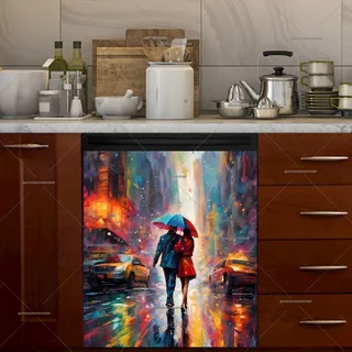 Preview of Couple Walking in a Rainy City magnet.