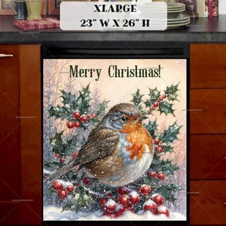 Preview of Christmas Robin and Berries magnet in Extra Large size.