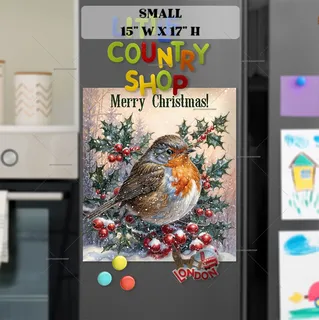 Preview of Christmas Robin and Berries magnet in Small size.