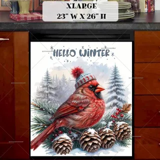 Preview of Christmas Cardinal Greetings magnet in Extra Large size.