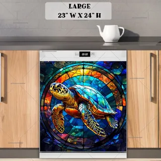 Preview of Stained Glass Turtle in the Sea magnet in Large size.