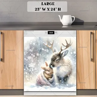 Preview of Winter Bunny and Reindeer Baby magnet in Large size.