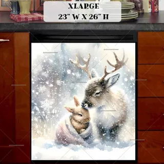 Preview of Winter Bunny and Reindeer Baby magnet in Extra Large size.