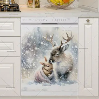 Preview of Winter Bunny and Reindeer Baby magnet.