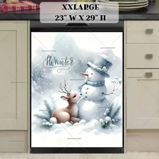 Preview of Cute Snowman and a Baby Deer magnet in XX Large size.