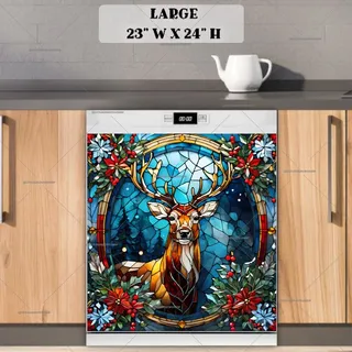 Preview of Stained Glass Christmas Deer magnet in Large size.