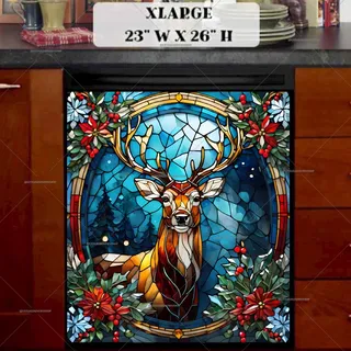 Preview of Stained Glass Christmas Deer magnet in Extra Large size.