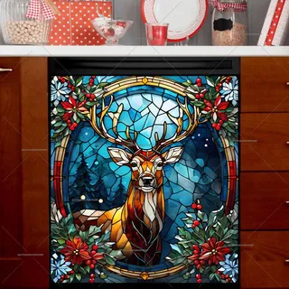 Preview of Stained Glass Christmas Deer magnet.