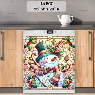 Preview of Stained Glass Pastel Snowman magnet in Large size.