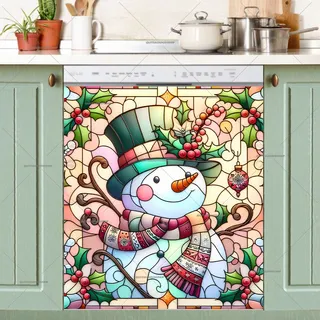 Preview of Stained Glass Pastel Snowman magnet.