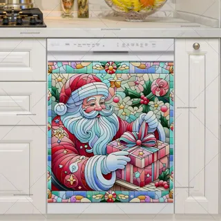 Preview of Stained Glass Pastel Santa magnet.