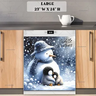 Preview of Cute Snowman and a Baby Penguin magnet in Large size.