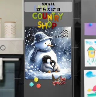 Preview of Cute Snowman and a Baby Penguin magnet in Small size.