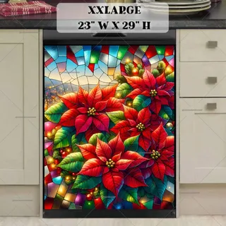 Preview of Stained Glass Christmas Poinsettias magnet in XX Large size.