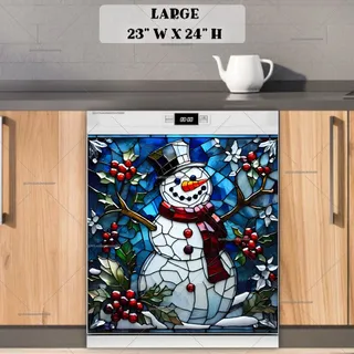 Preview of Stained Glass Christmas Snowman magnet in Large size.