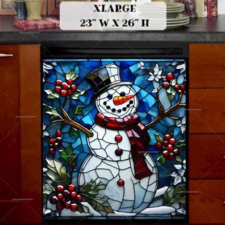 Preview of Stained Glass Christmas Snowman magnet in Extra Large size.