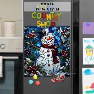 Preview of Stained Glass Christmas Snowman magnet in Small size.