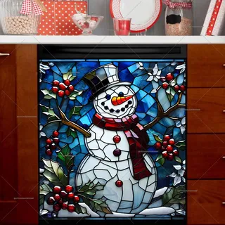 Preview of Stained Glass Christmas Snowman magnet.