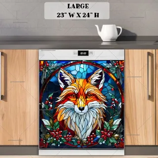 Preview of Stained Glass Christmas Fox magnet in Large size.