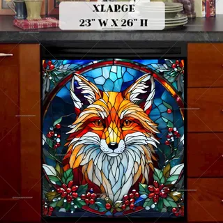 Preview of Stained Glass Christmas Fox magnet in Extra Large size.