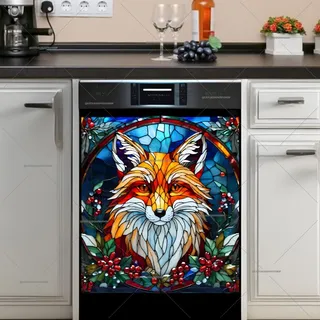 Preview of Stained Glass Christmas Fox magnet.