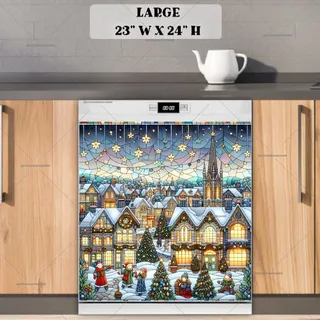 Preview of Stained Glass Christmas Village magnet in Large size.