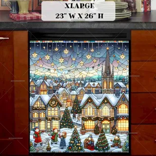 Preview of Stained Glass Christmas Village magnet in Extra Large size.