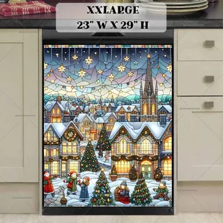 Preview of Stained Glass Christmas Village magnet in XX Large size.