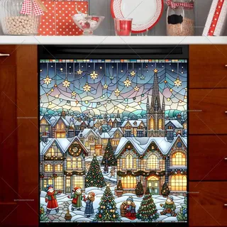 Preview of Stained Glass Christmas Village magnet.