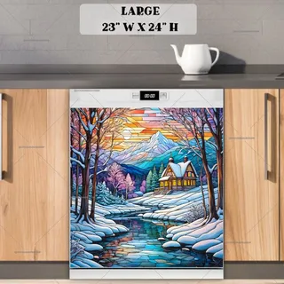 Preview of Stained Glass Winter Cottage magnet in Large size.