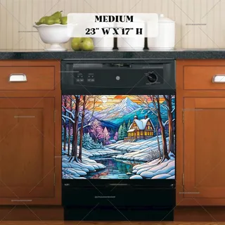 Preview of Stained Glass Winter Cottage magnet in Medium size.