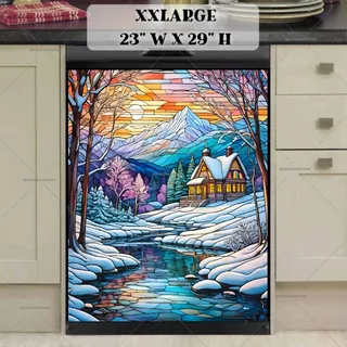 Preview of Stained Glass Winter Cottage magnet in XX Large size.