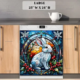 Preview of Stained Glass Christmas Bunny magnet in Large size.