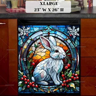 Preview of Stained Glass Christmas Bunny magnet in Extra Large size.