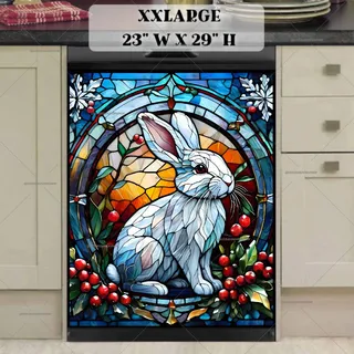 Preview of Stained Glass Christmas Bunny magnet in XX Large size.