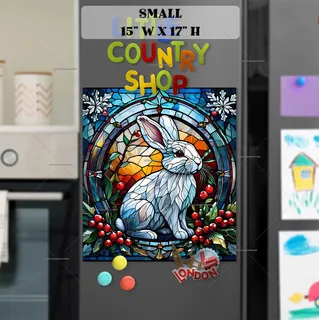 Preview of Stained Glass Christmas Bunny magnet in Small size.