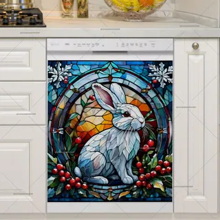 Preview of Stained Glass Christmas Bunny magnet.