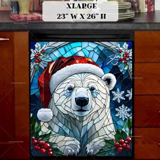 Preview of Stained Glass Polar Bear Cub magnet in Extra Large size.