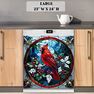 Preview of Stained Glass Winter Cardinal magnet in Large size.