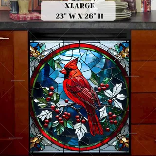 Preview of Stained Glass Winter Cardinal magnet in Extra Large size.