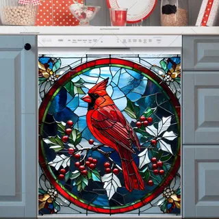 Preview of Stained Glass Winter Cardinal magnet.