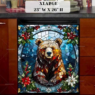 Preview of Stained Glass Brown Bear magnet in Extra Large size.