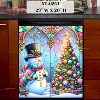 Preview of Stained Glass Pastel Snowman and Christmas Tree magnet in Extra Large size.