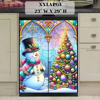 Preview of Stained Glass Pastel Snowman and Christmas Tree magnet in XX Large size.