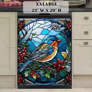 Preview of Stained Glass Cute Winter Bird magnet in XX Large size.