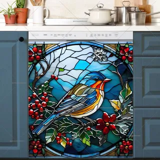 Preview of Stained Glass Cute Winter Bird magnet.