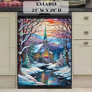 Preview of Stained Glass Winter Church magnet in XX Large size.