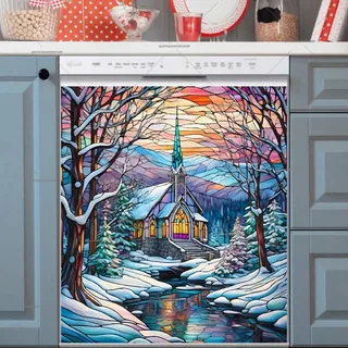 Preview of Stained Glass Winter Church magnet.