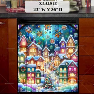 Preview of Stained Glass Christmas Town magnet in Extra Large size.